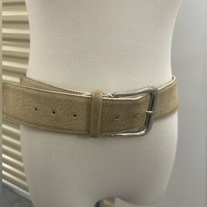 The Tailored Sportsman Cream Leather Floral Design Belt